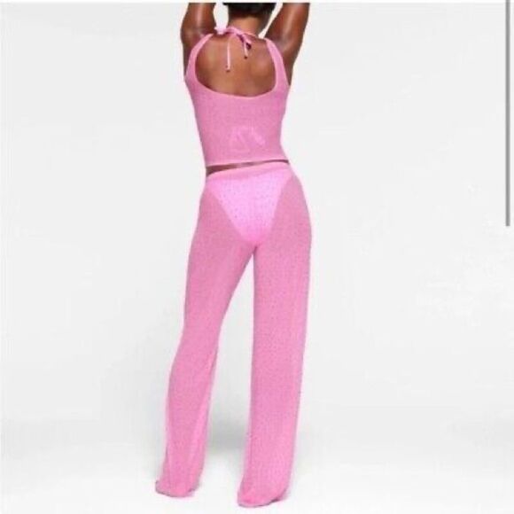 SKIMS Mesh Rhinestone Swim Cover Up in Pink NWT - Picture 3 of 10